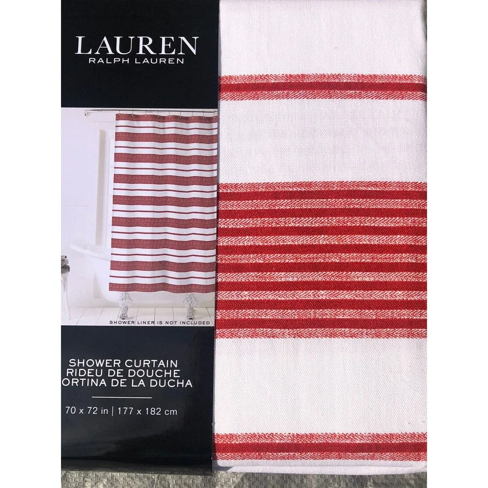 NEW Ralph Lauren Red & White Horizontal Stripe Fabric Shower Curtain 70x72” Xmas
